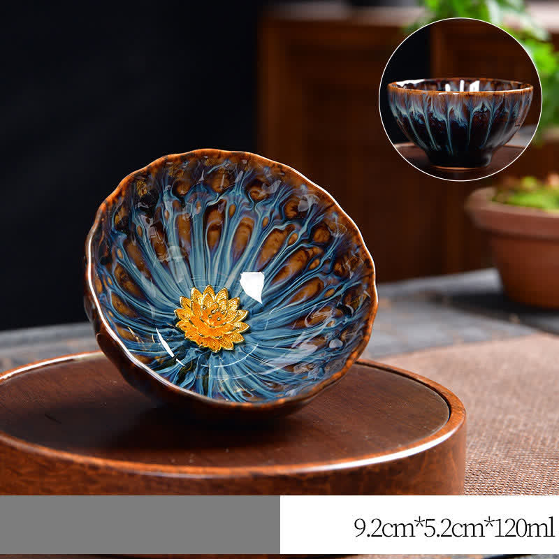 Tasse à thé zen en céramique 120 ml | Symbolisme du lotus, du paon et du dragon