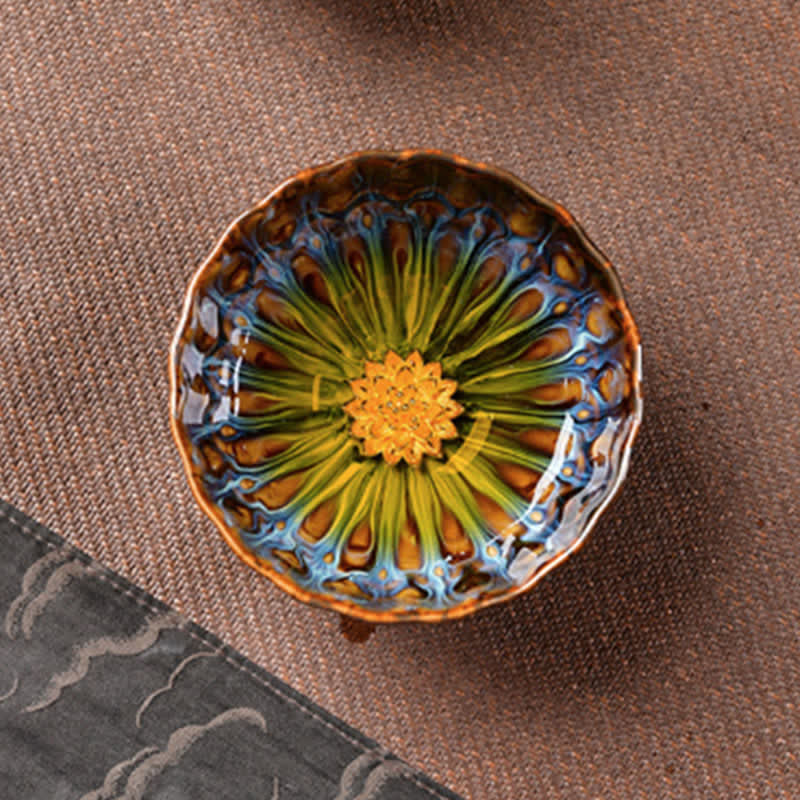 Tasse à thé zen en céramique 120 ml | Symbolisme du lotus, du paon et du dragon