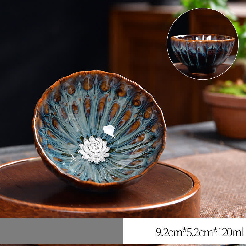 Tasse à thé zen en céramique 120 ml | Symbolisme du lotus, du paon et du dragon