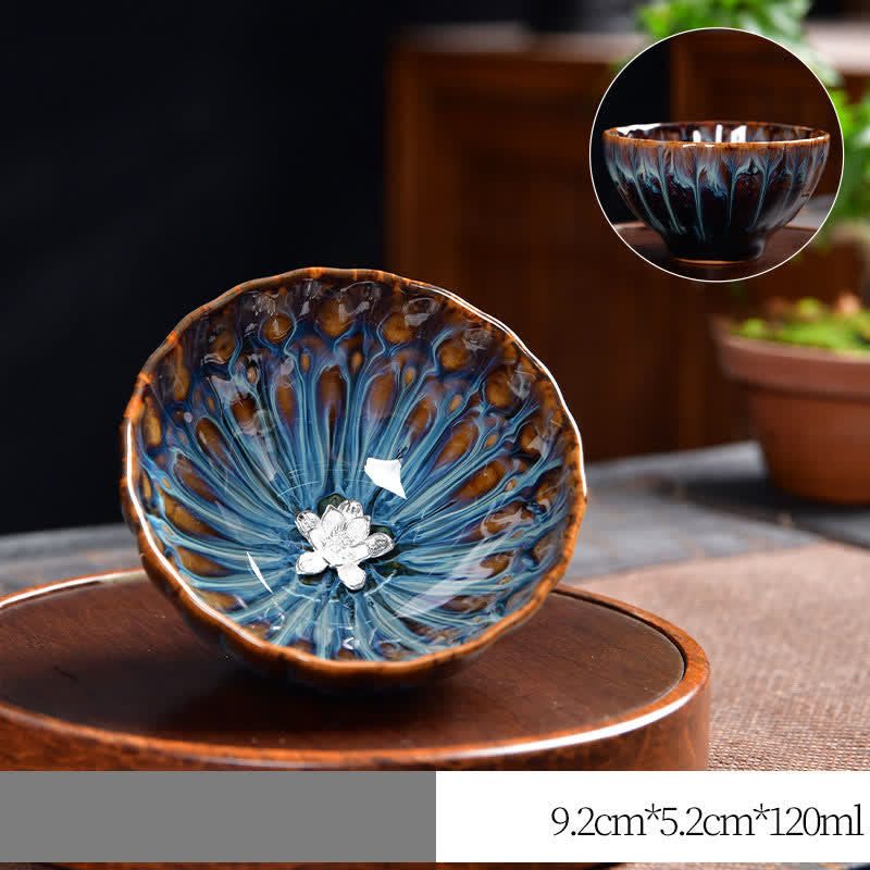 Tasse à thé zen en céramique 120 ml | Symbolisme du lotus, du paon et du dragon