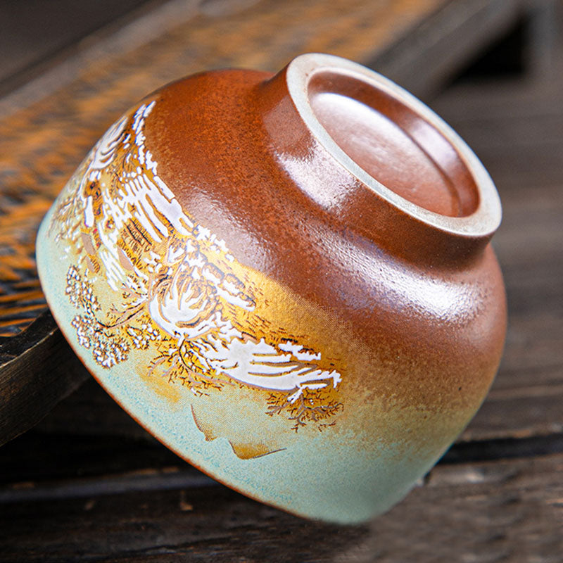 Tasse à thé zen en céramique avec motifs de cerfs et de montagnes 150 ml