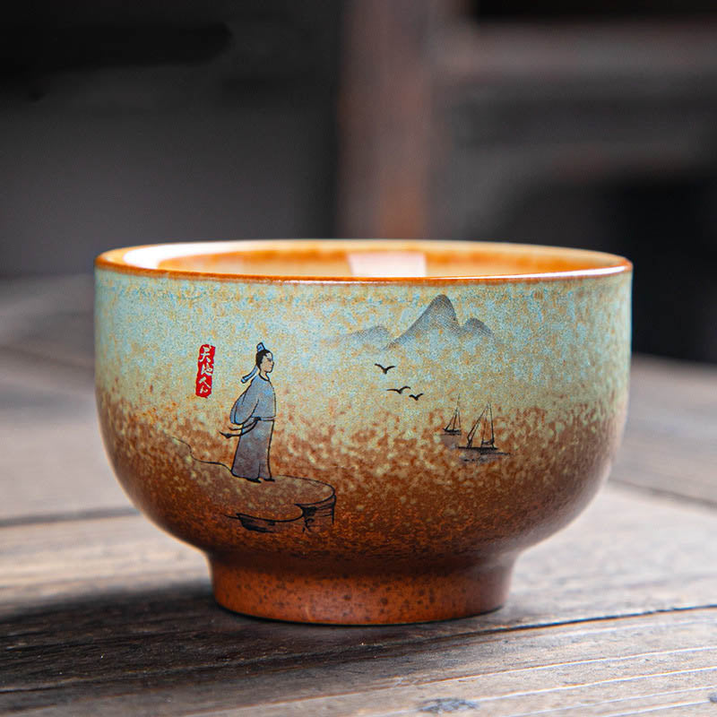 Tasse à thé zen en céramique avec motifs de cerfs et de montagnes 150 ml