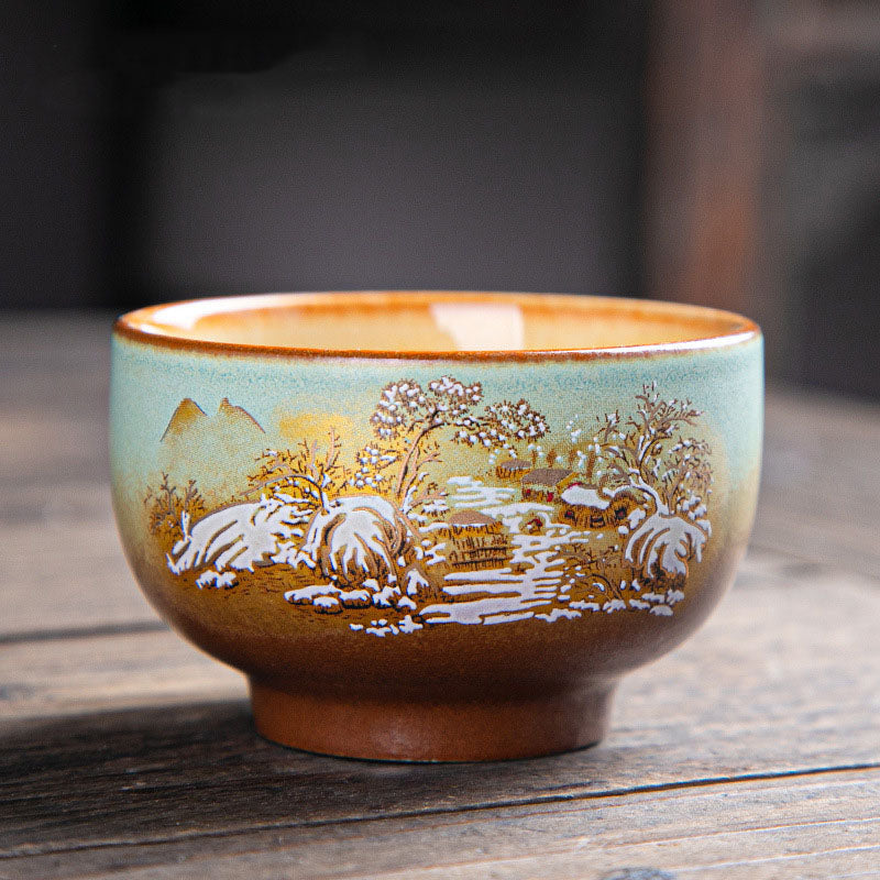 Tasse à thé zen en céramique avec motifs de cerfs et de montagnes 150 ml
