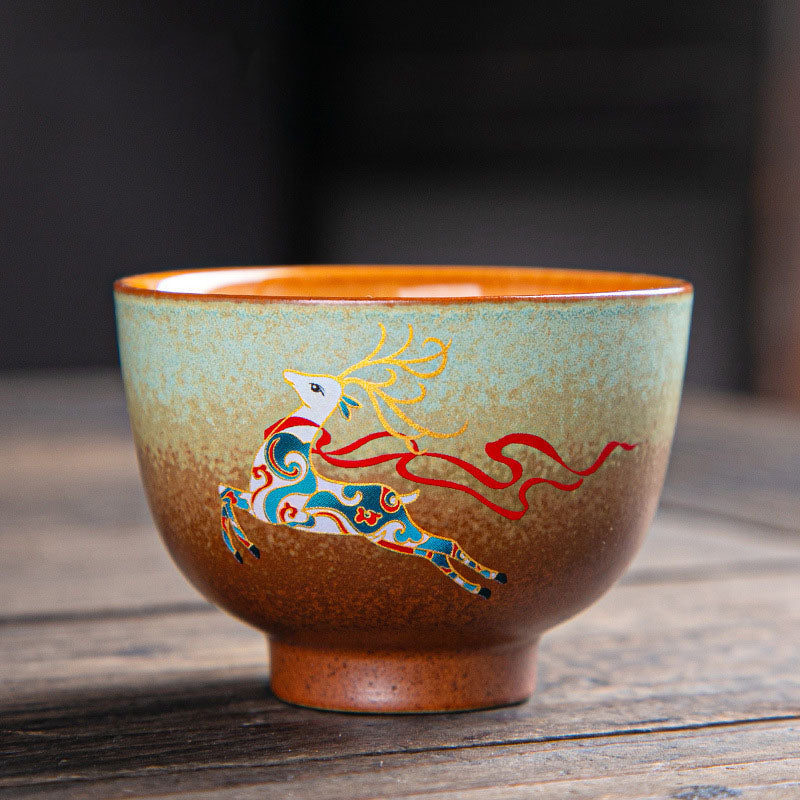 Tasse à thé zen en céramique avec motifs de cerfs et de montagnes 150 ml