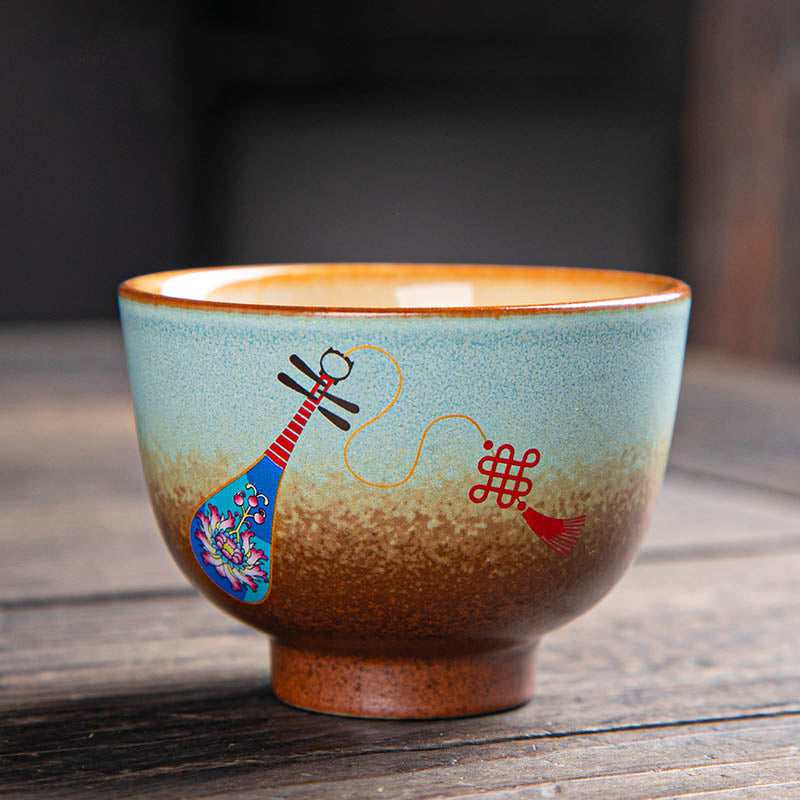 Tasse à thé zen en céramique avec motifs de cerfs et de montagnes 150 ml