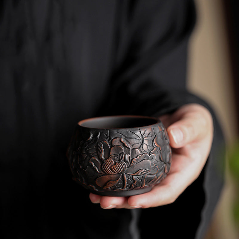 Tasse à thé zen en céramique avec motif lotus et dragon - Bol de 130 ml