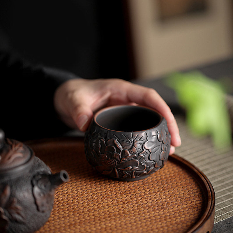 Tasse à thé zen en céramique avec motif lotus et dragon - Bol de 130 ml