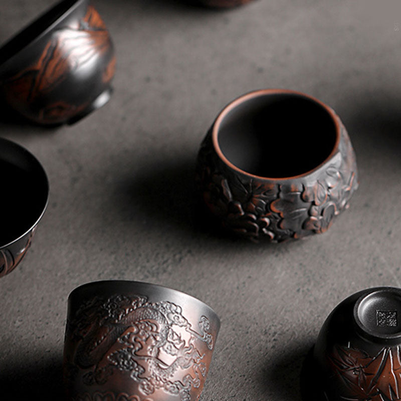 Tasse à thé zen en céramique avec motif lotus et dragon - Bol de 130 ml