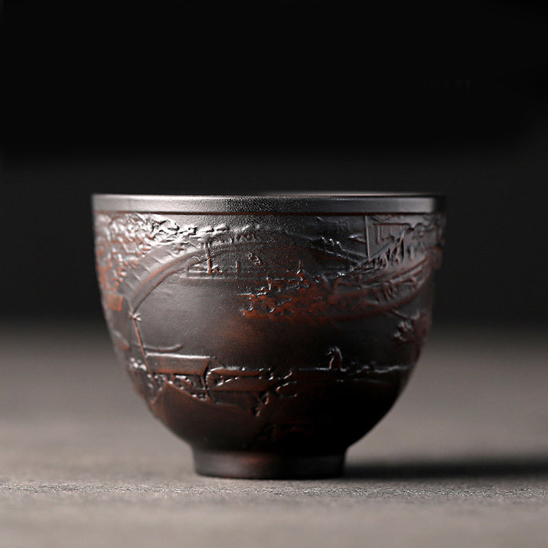 Tasse à thé zen en céramique avec motif lotus et dragon - Bol de 130 ml