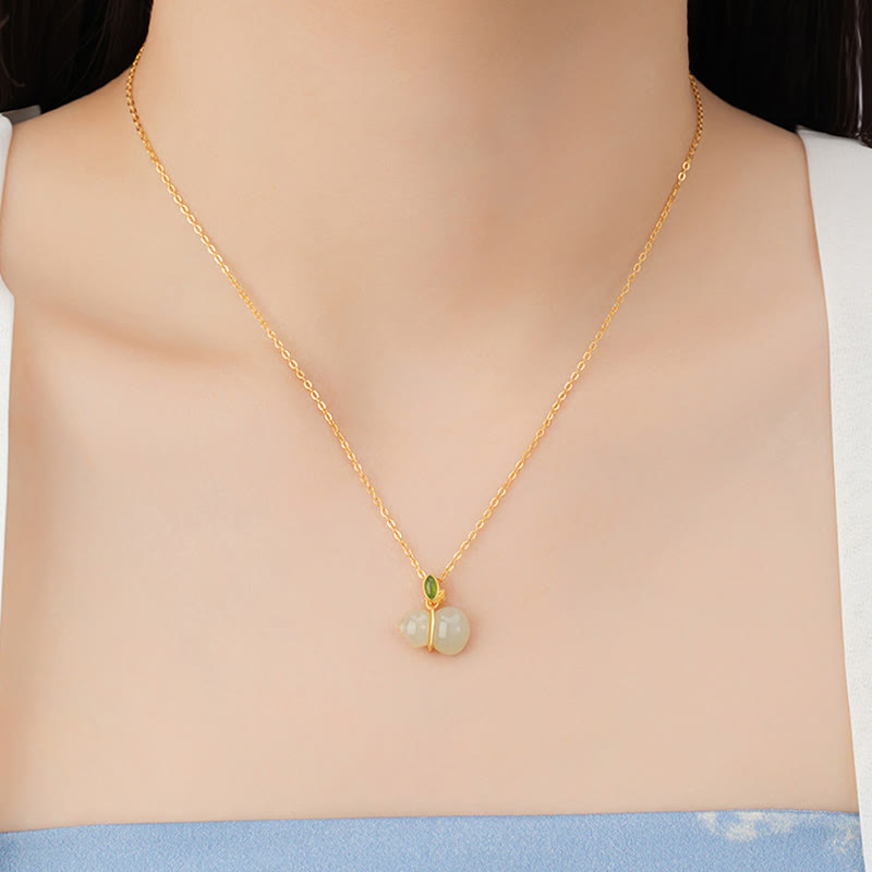 Sterling Silver Hetian Jade Gourd Necklace for Abundance