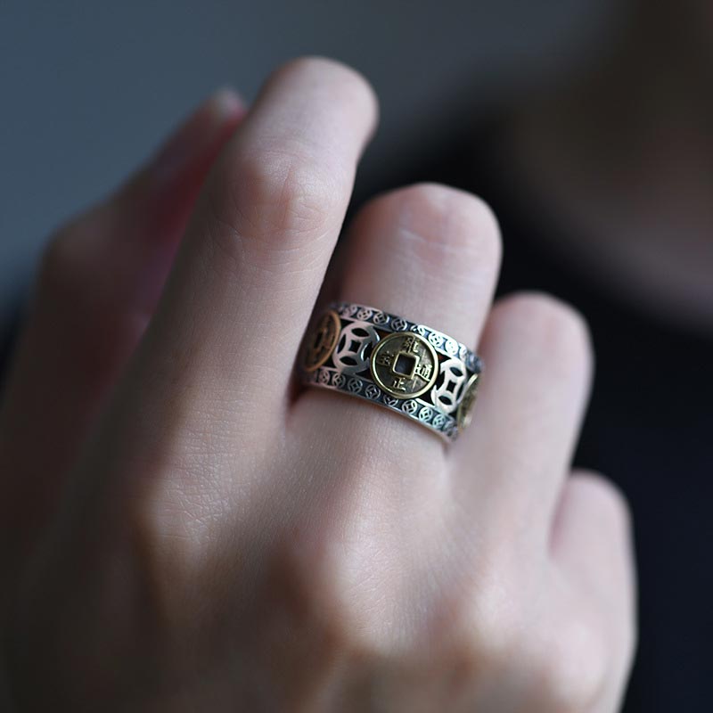 Five-Emperor Coins Adjustable Spiritual Ring | Protection & Balance