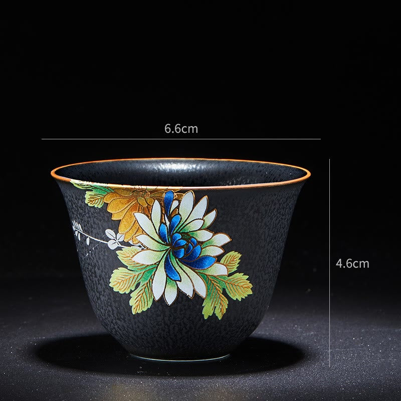 Orchid 70ml Ceramic Chinese Tea Cup with Blue Sea Waves