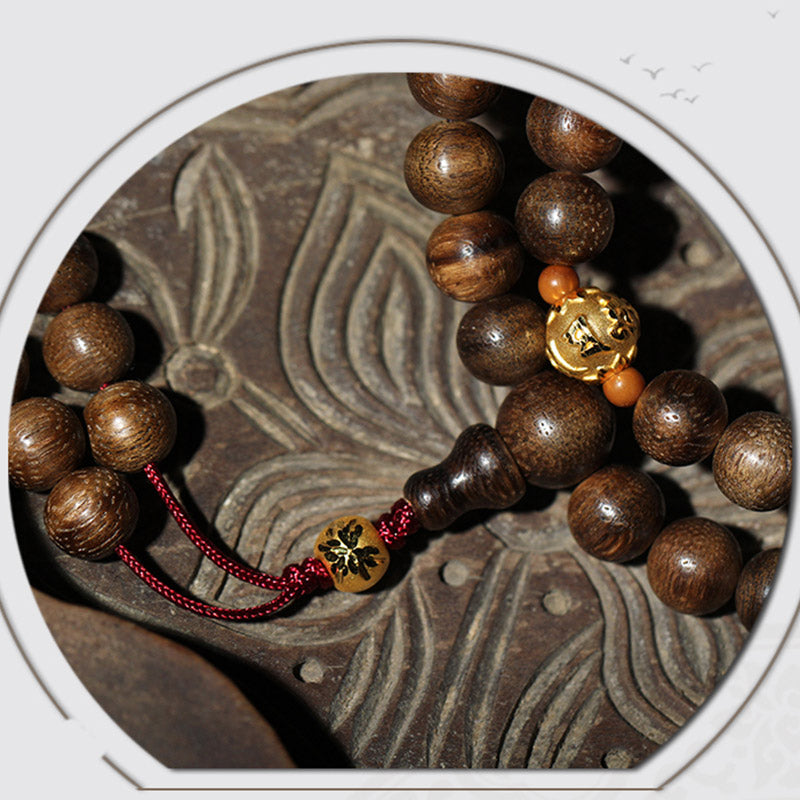 8mm Agarwood Cyan Jade 108 Bead Mala Bracelet for Strength