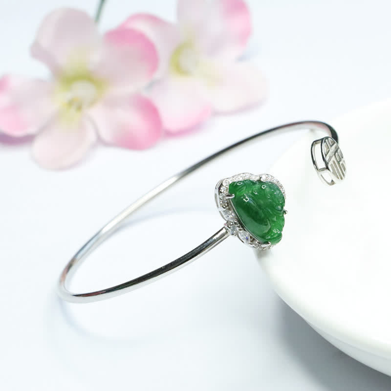 925 Sterling Silver Jade Luck Bracelet with Laughing Buddha Charm