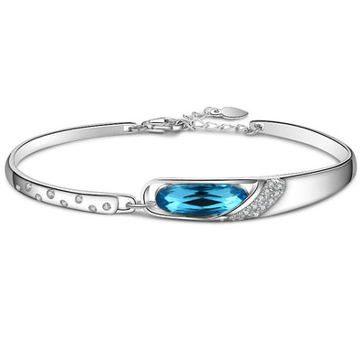 925 Silver Plated Copper Chinese Zodiac Charm Bracelet with Blue Crystal