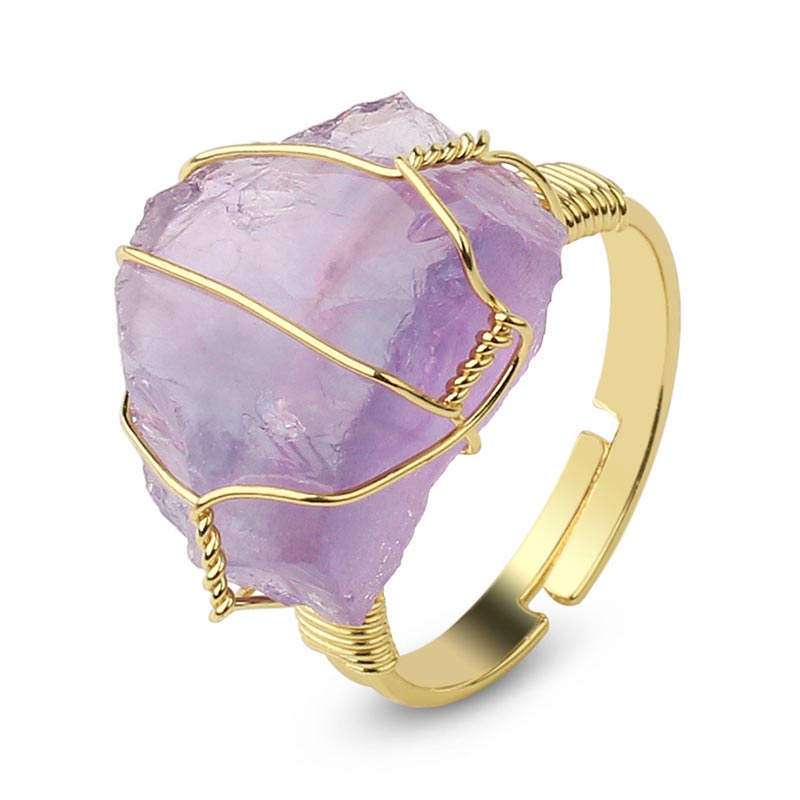 Unisex Amethyst Crystal Adjustable Healing Ring