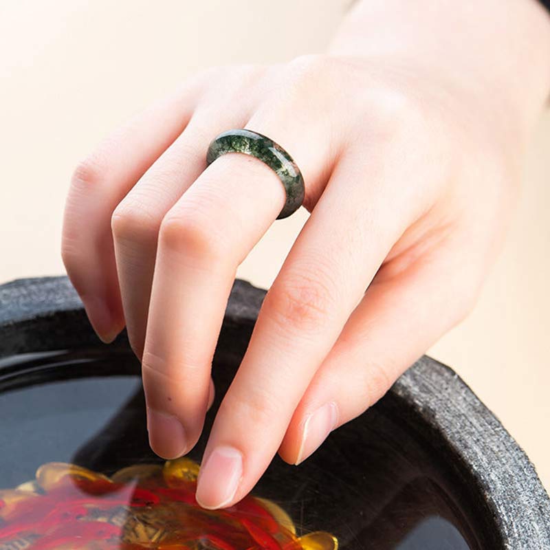 Moss Agate Healing Balance Ring 18mm Unisex Spiritual Jewelry