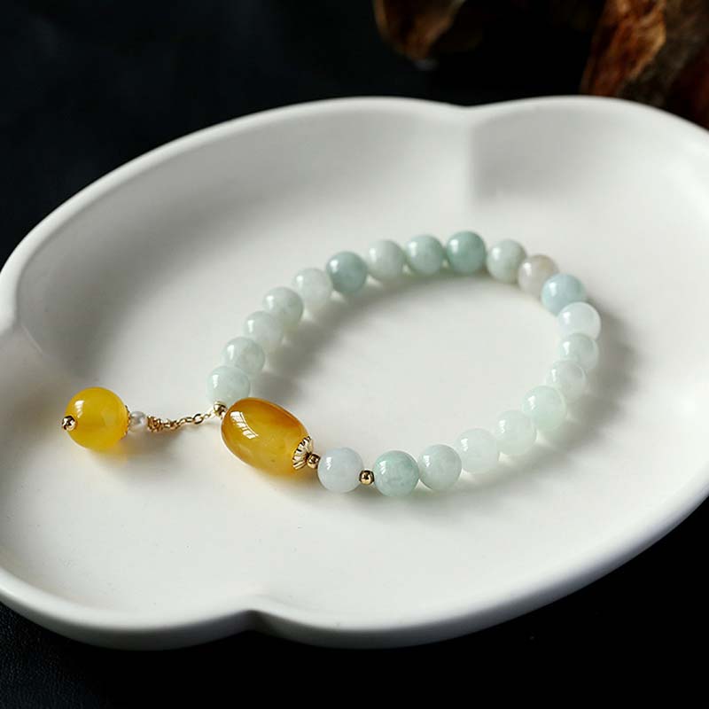White Jade Protection Bracelet with Agate Beads 7.5mm