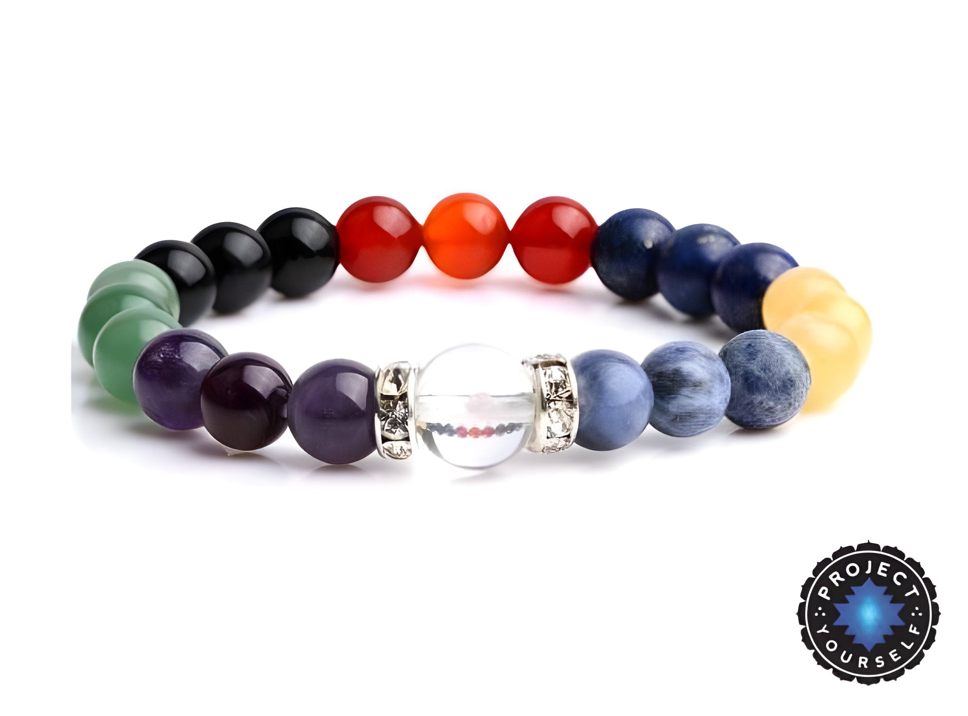 Bracelet d'équilibrage des chakras avec perle en cristal transparent