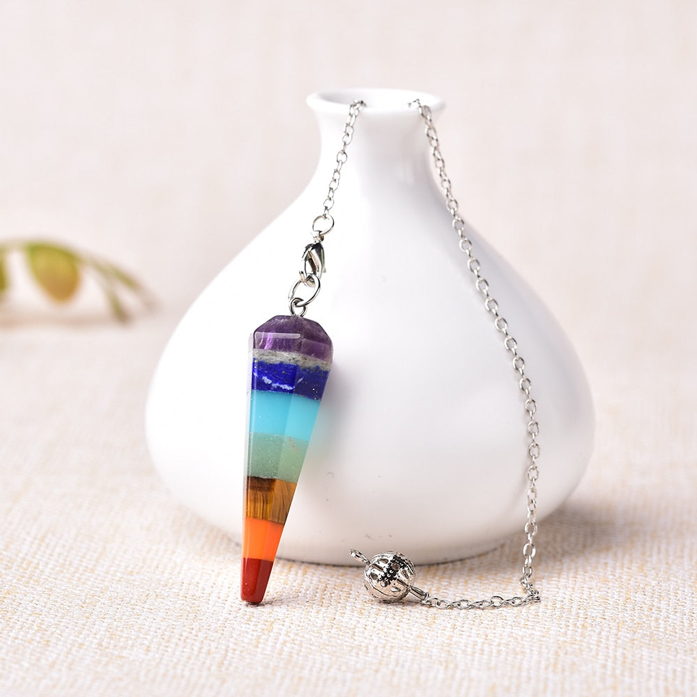 Pendule d'équilibrage des chakras avec cristaux de pierres précieuses