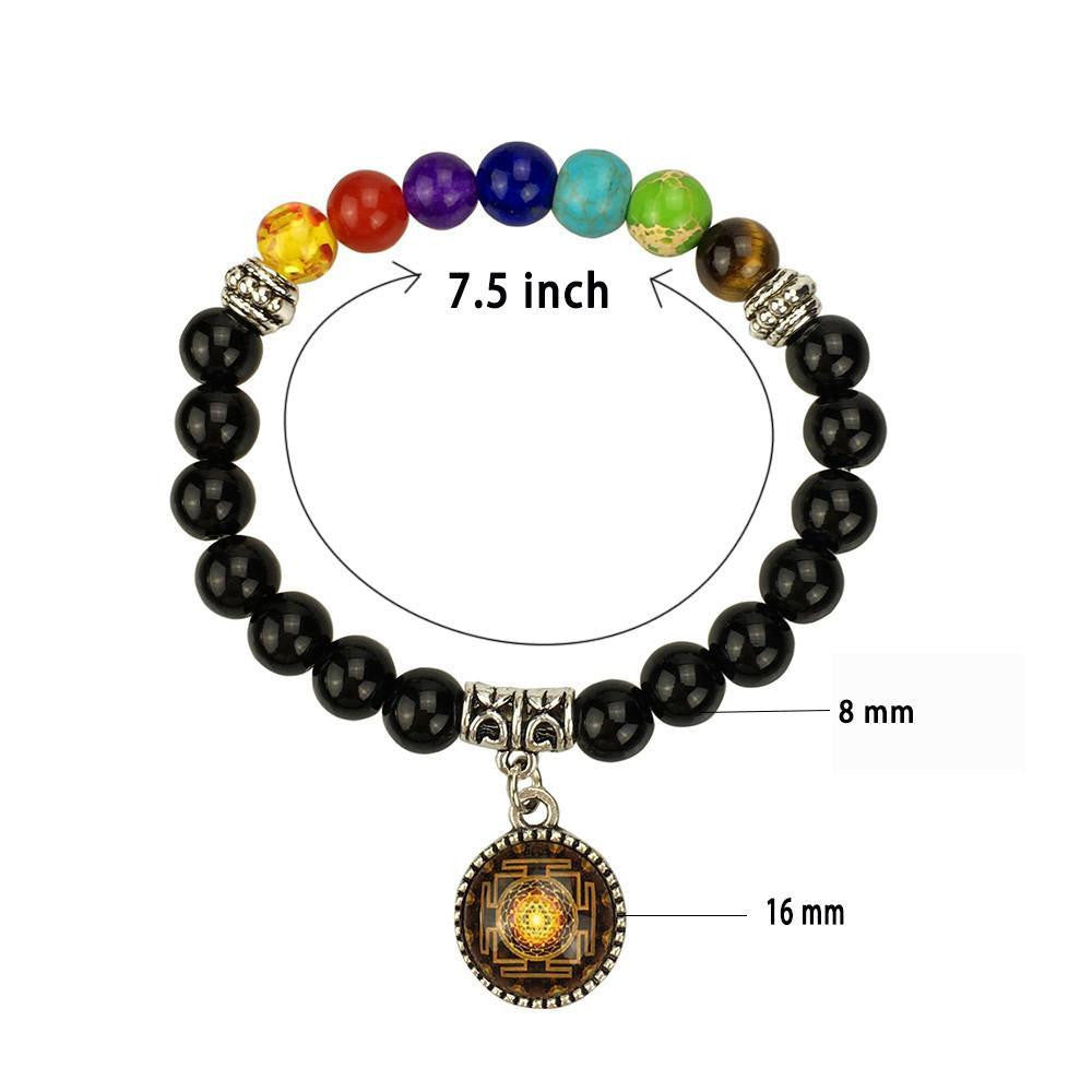 Bracelet Sri Yantra d'équilibrage des chakras de 7,5 pouces