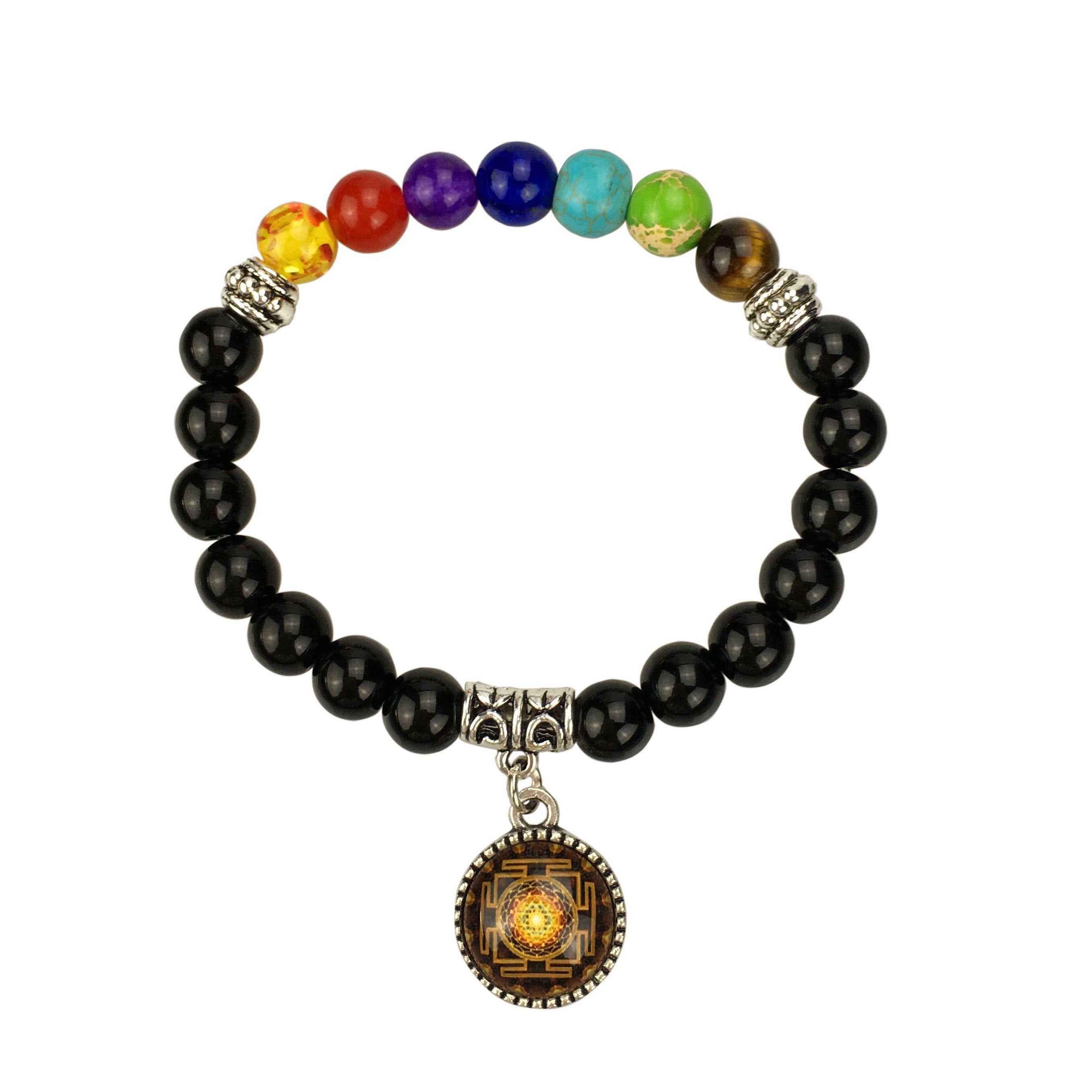 Bracelet Sri Yantra d'équilibrage des chakras de 7,5 pouces