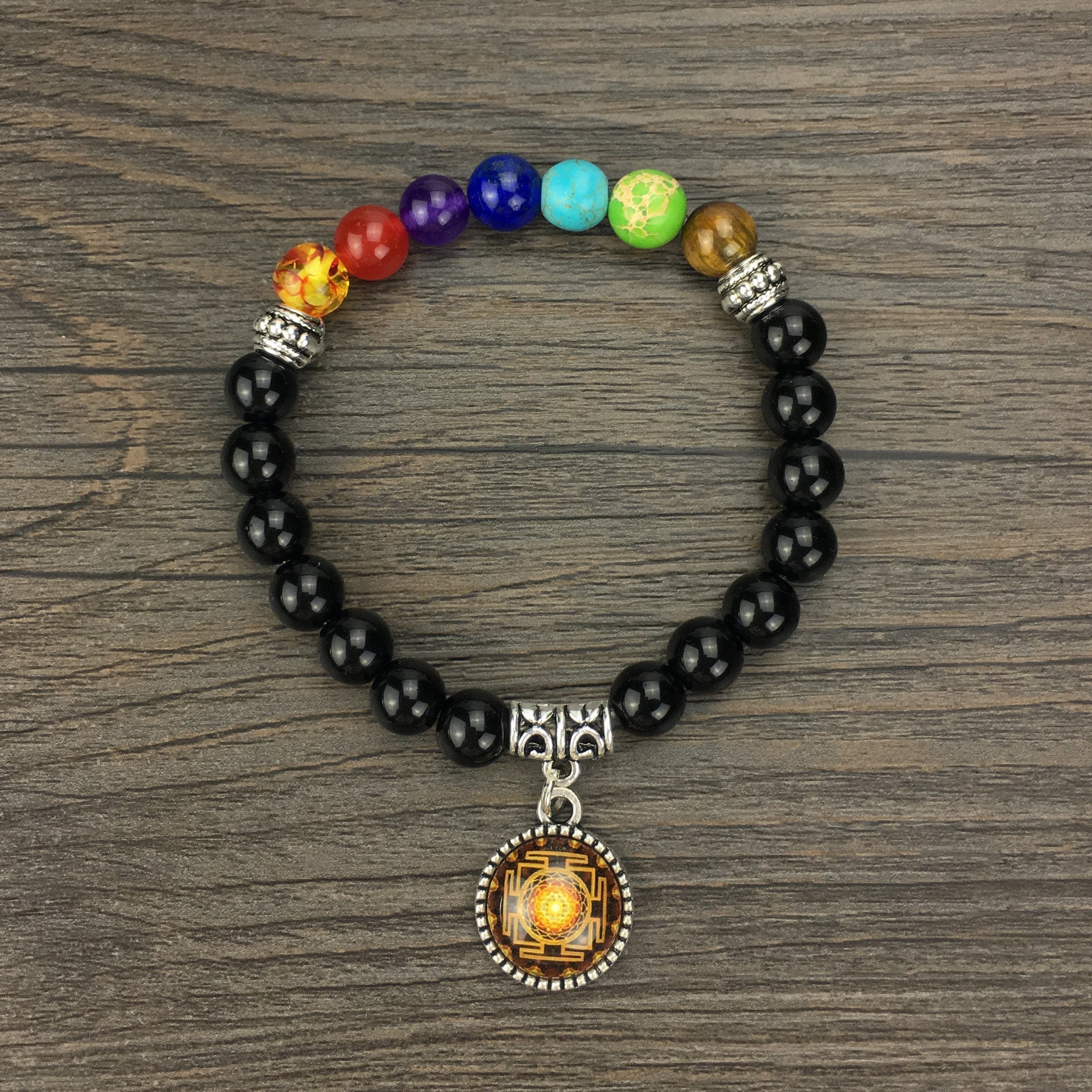 Bracelet Sri Yantra d'équilibrage des chakras de 7,5 pouces