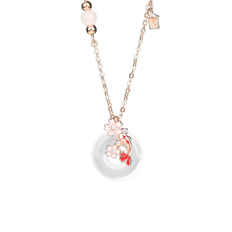 Collier pendentif Koi Peace en argent sterling 925 et calcédoine