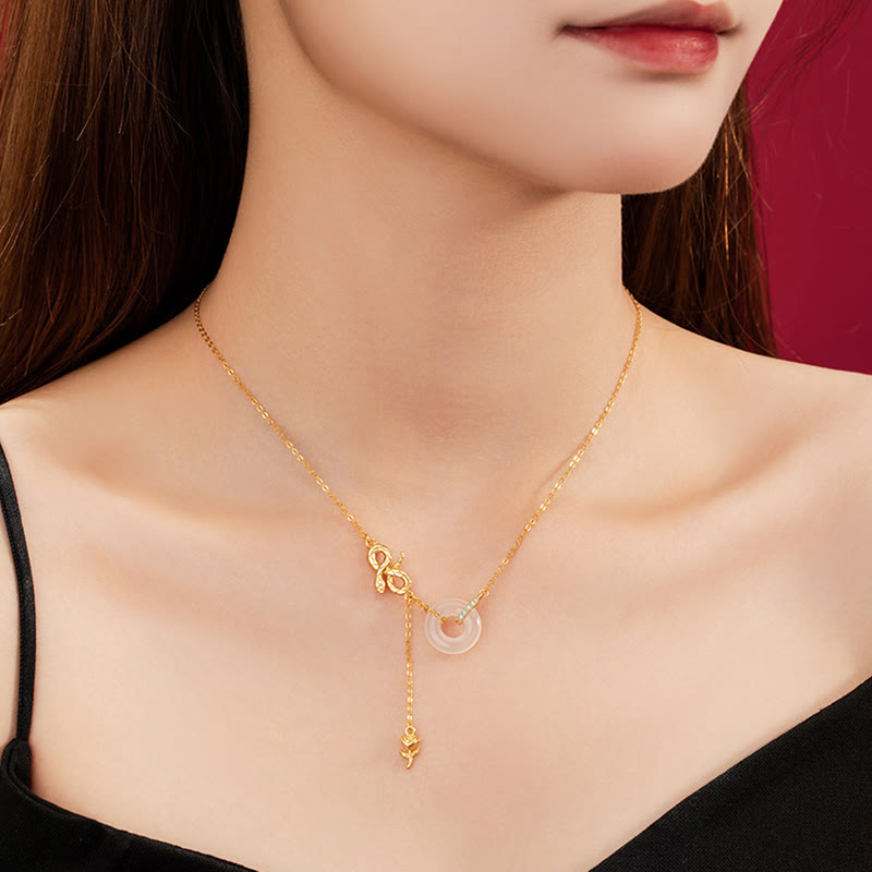 Collier Harmonie Année du Serpent en argent sterling 925 et calcédoine