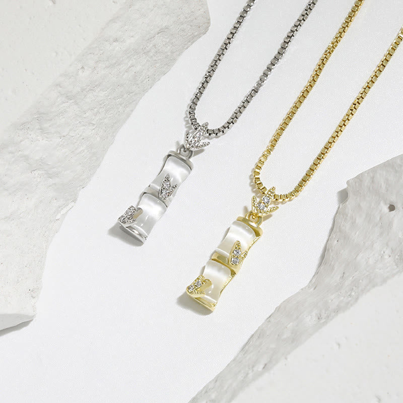 Collier spirituel en calcédoine et bambou, pendentif 47 cm