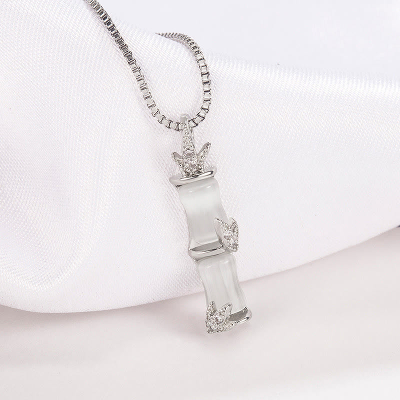 Collier spirituel en calcédoine et bambou, pendentif 47 cm
