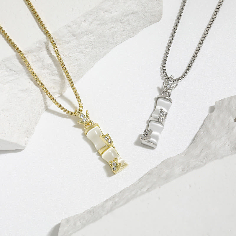 Collier spirituel en calcédoine et bambou, pendentif 47 cm