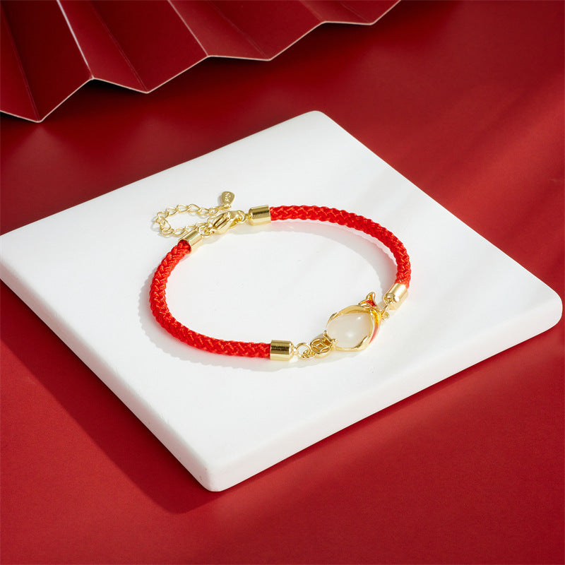 Collier bracelet en calcédoine avec poisson koï pour la chance et la richesse