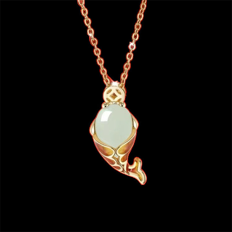 Collier bracelet en calcédoine avec poisson koï pour la chance et la richesse