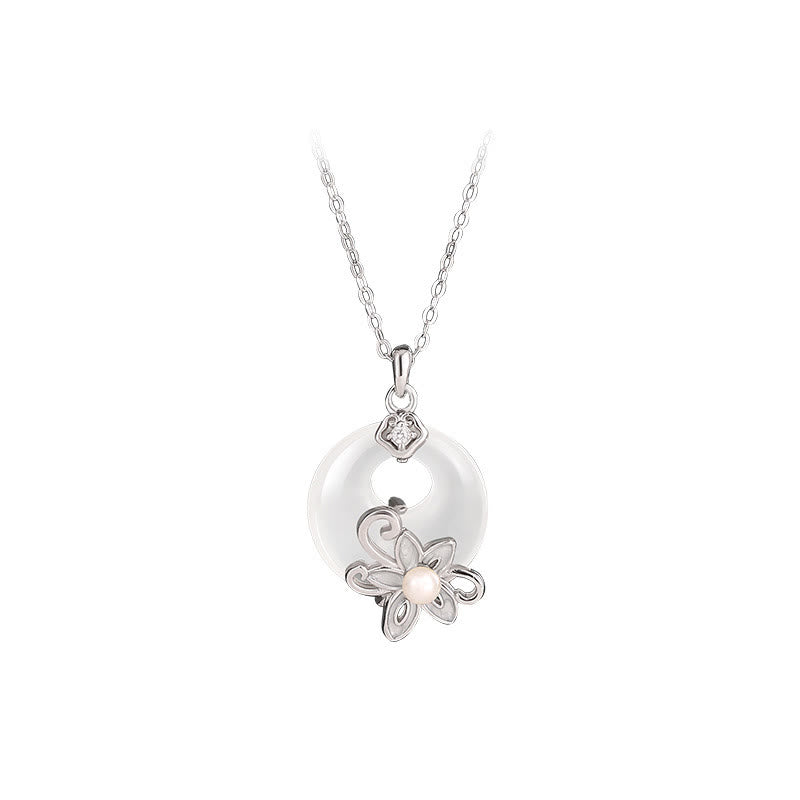 Collier Lotus en Calcédoine en Argent Sterling 999 pour la Paix et l'Harmonie