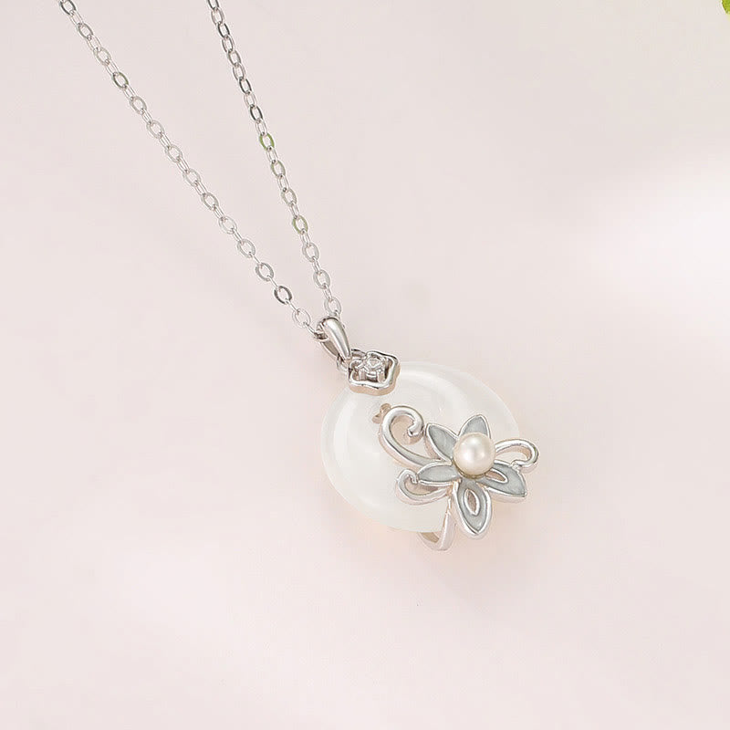 Collier Lotus en Calcédoine en Argent Sterling 999 pour la Paix et l'Harmonie