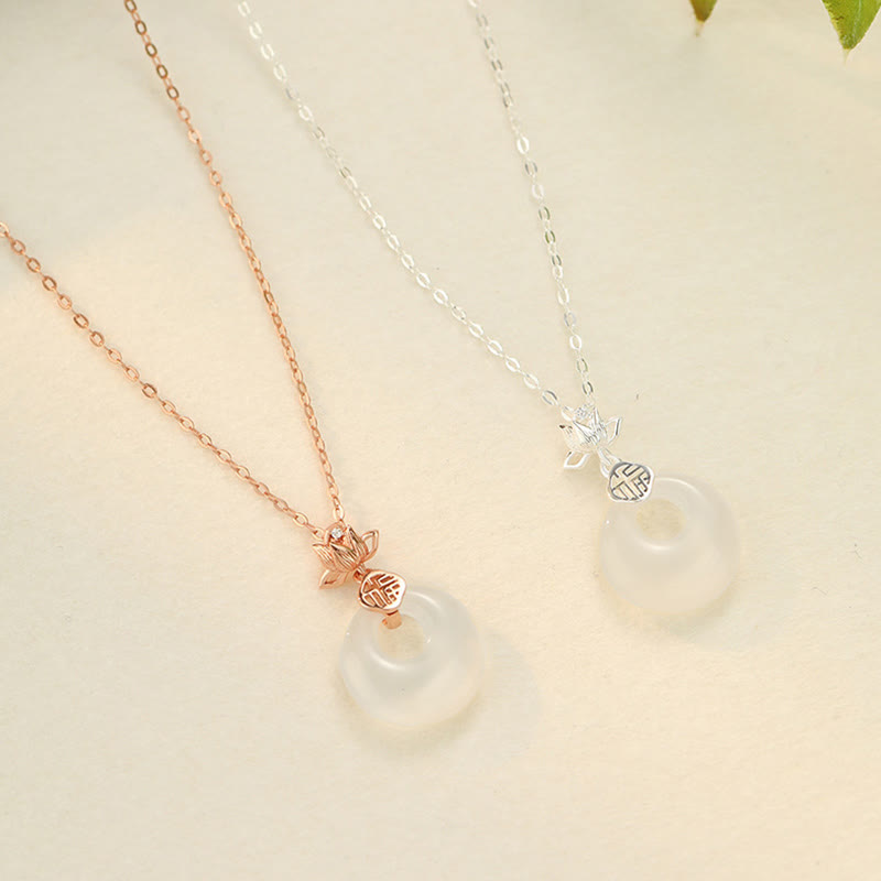 Collier pendentif lotus en calcédoine en argent sterling 925 pour la paix