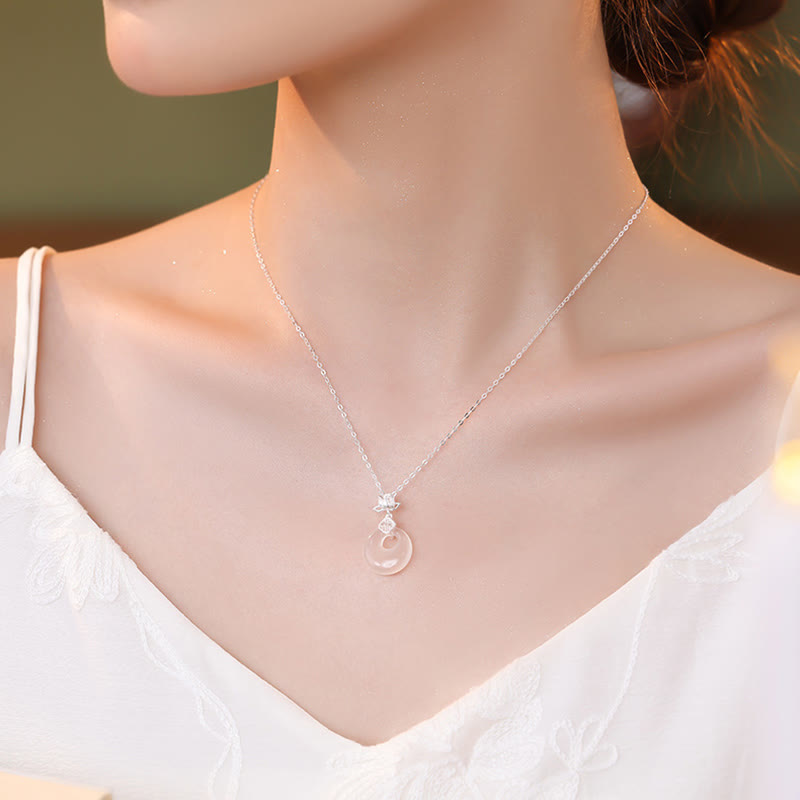 Collier pendentif lotus en calcédoine en argent sterling 925 pour la paix