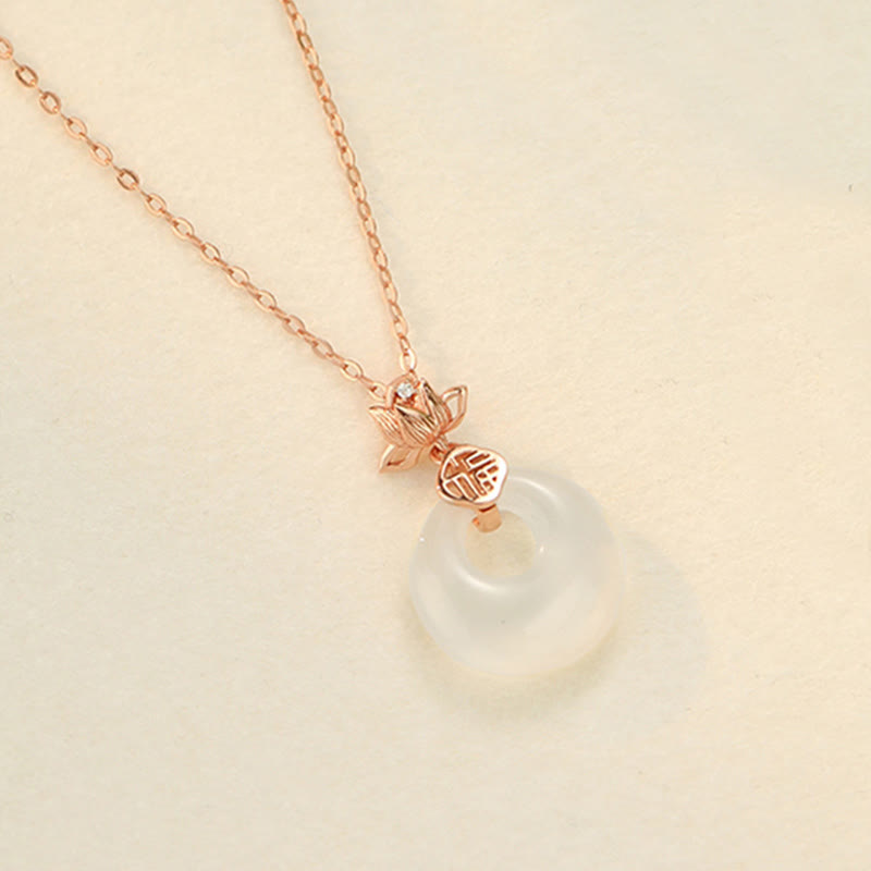 Collier pendentif lotus en calcédoine en argent sterling 925 pour la paix