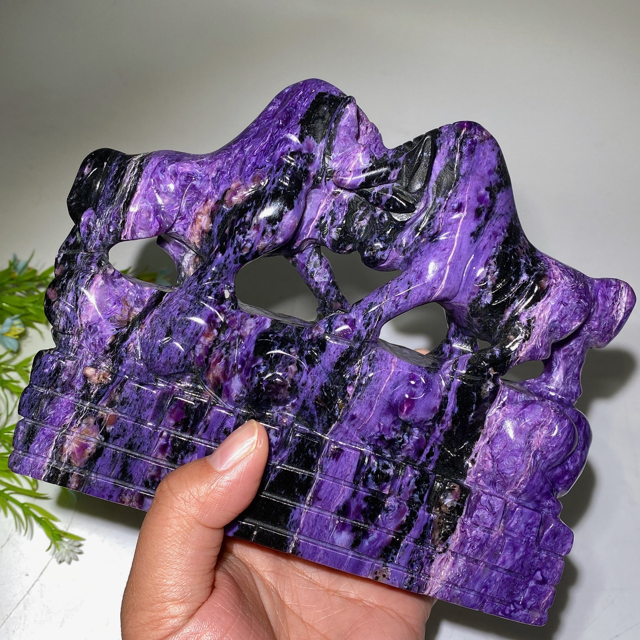 Charoite Crystal Bullfighting Carving 17cm Sculpture