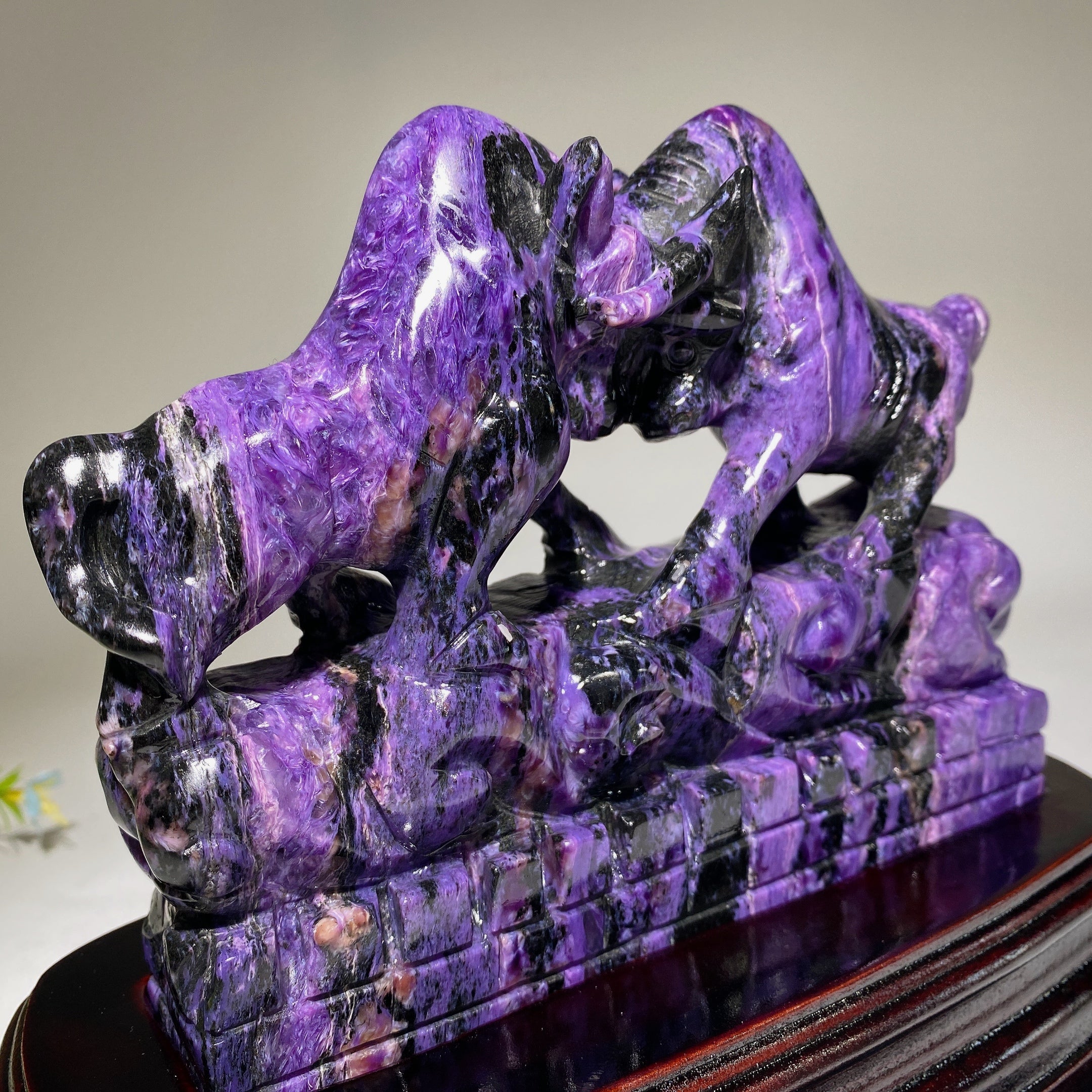 Charoite Crystal Bullfighting Carving 17cm Sculpture