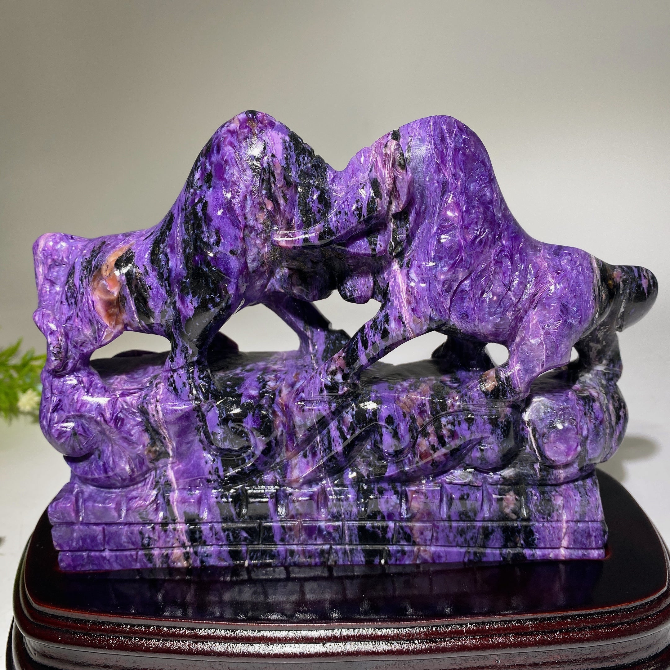 Charoite Crystal Bullfighting Carving 17cm Sculpture