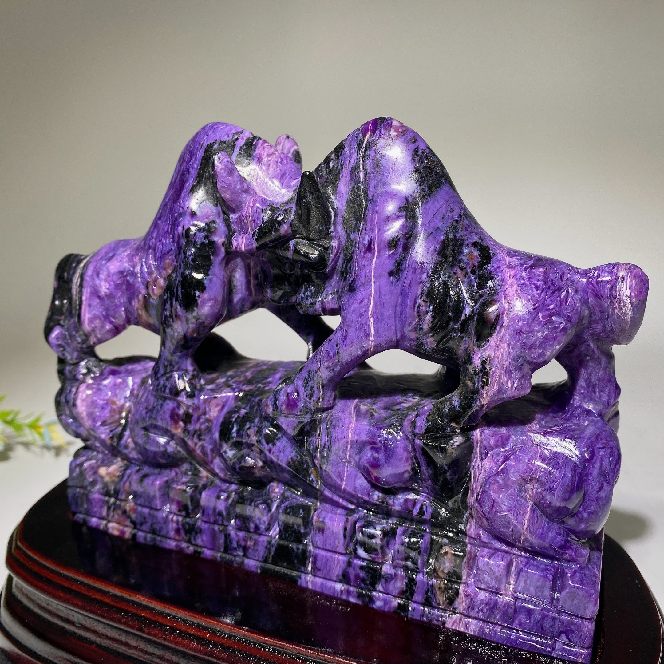 Charoite Crystal Bullfighting Carving 17cm Sculpture