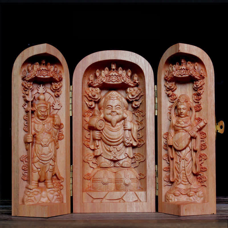 Décoration d'autel de bouddha Avalokitesvara Kwan Yin en bois de cerisier