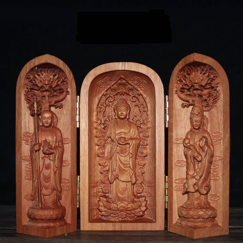 Décoration d'autel de bouddha Avalokitesvara Kwan Yin en bois de cerisier