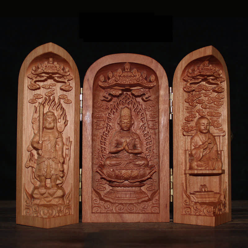 Décoration d'autel de bouddha Avalokitesvara Kwan Yin en bois de cerisier