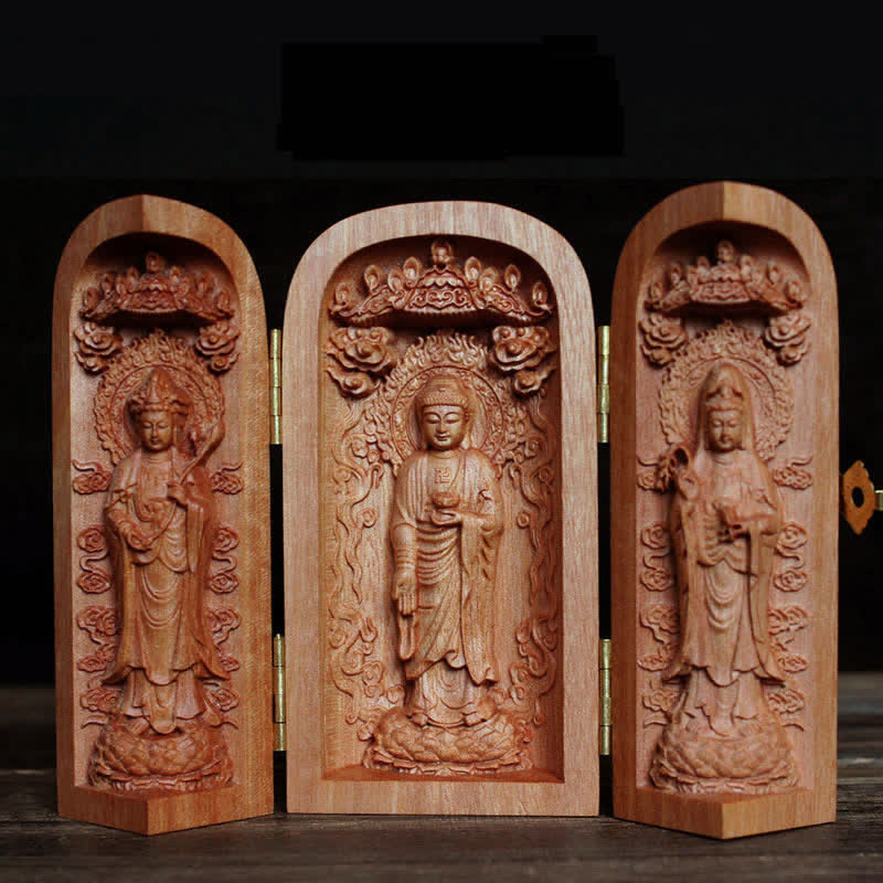 Décoration d'autel de bouddha Avalokitesvara Kwan Yin en bois de cerisier