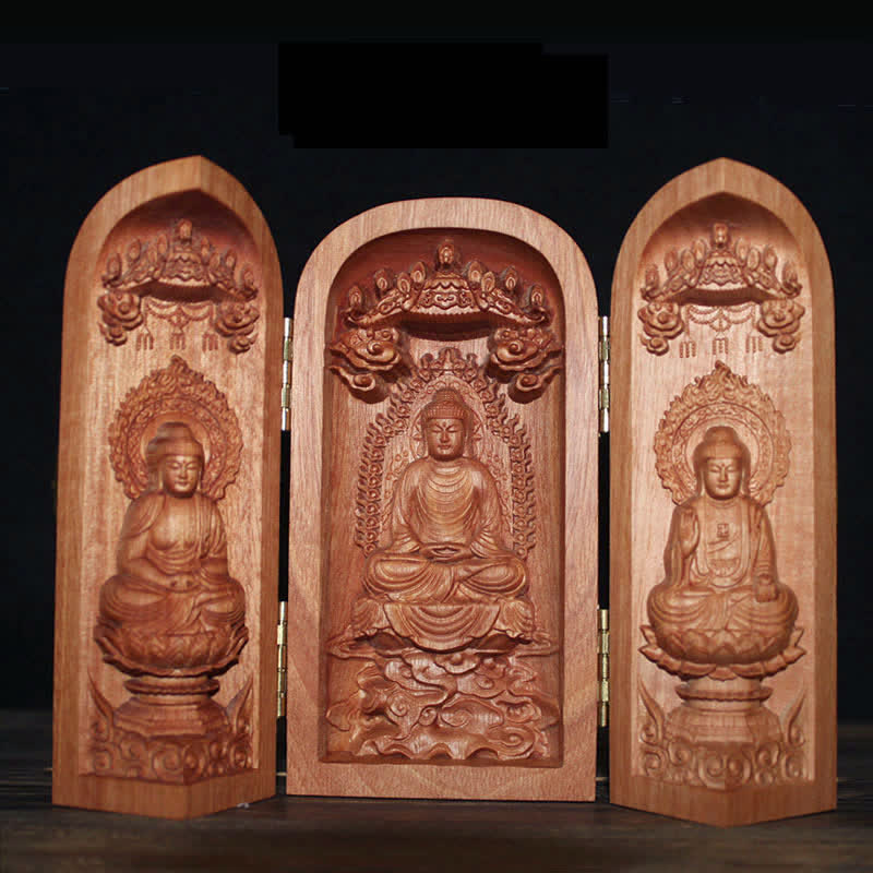 Décoration d'autel de bouddha Avalokitesvara Kwan Yin en bois de cerisier