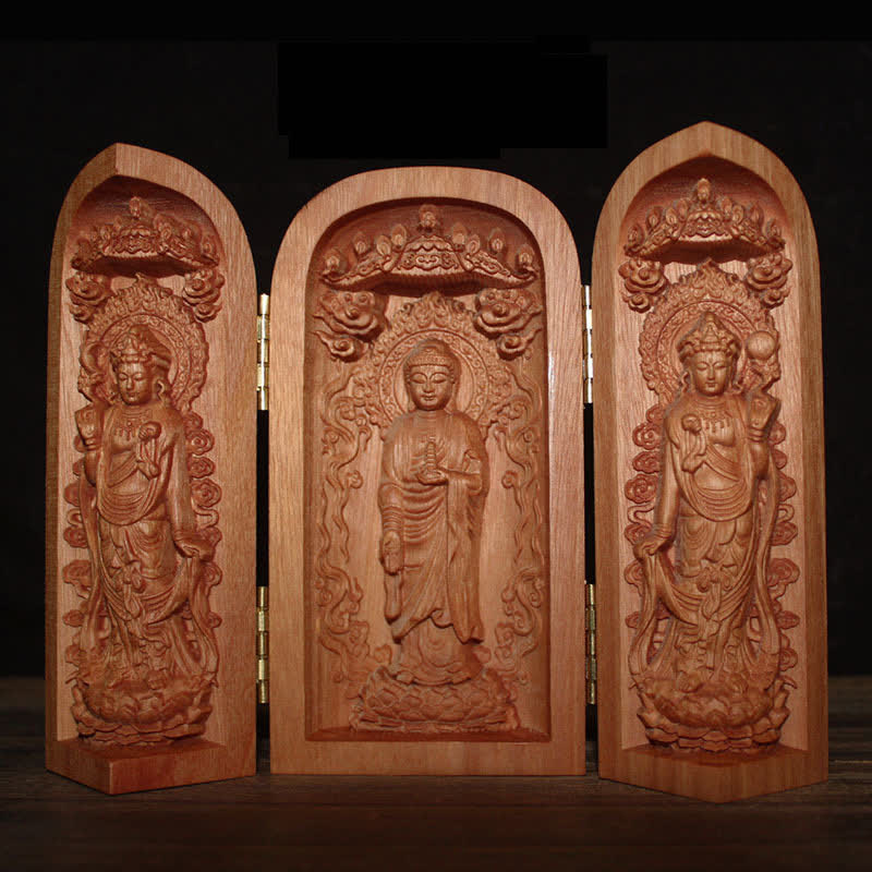 Décoration d'autel de bouddha Avalokitesvara Kwan Yin en bois de cerisier