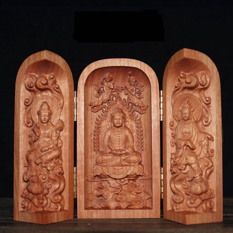 Décoration d'autel de bouddha Avalokitesvara Kwan Yin en bois de cerisier